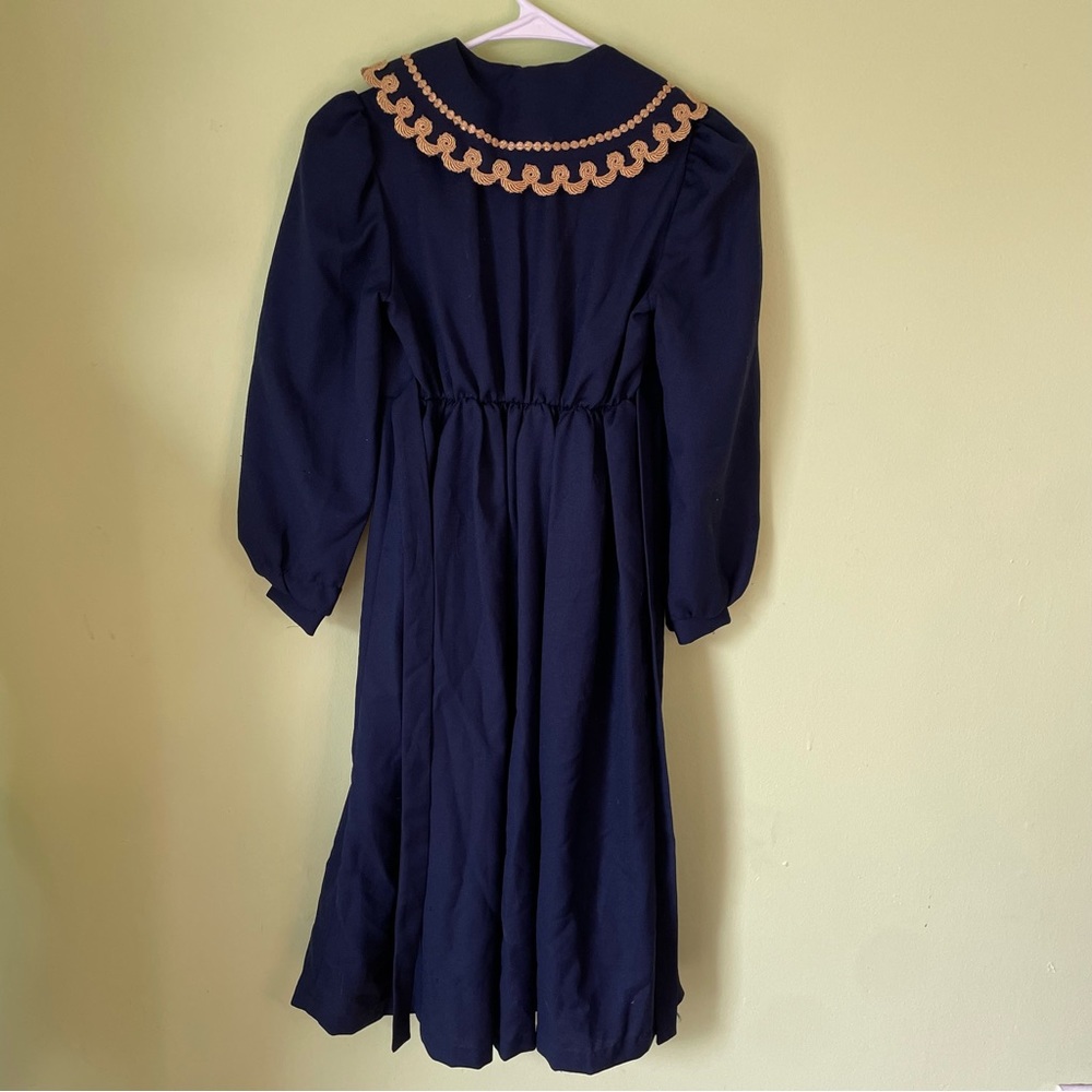 VINTAGE BONNIE JEAN NAVY BLUE AND GOLD TRIM SAILOR DRESS SIZE 10 - Picture 2 of 9